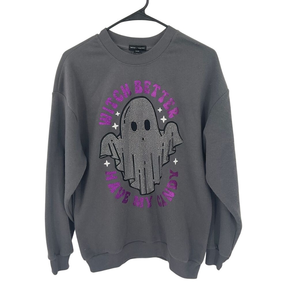 Halloween Ghost Rhinestone Sweatshirt Witch Better Have My Candy XS‎ #1144